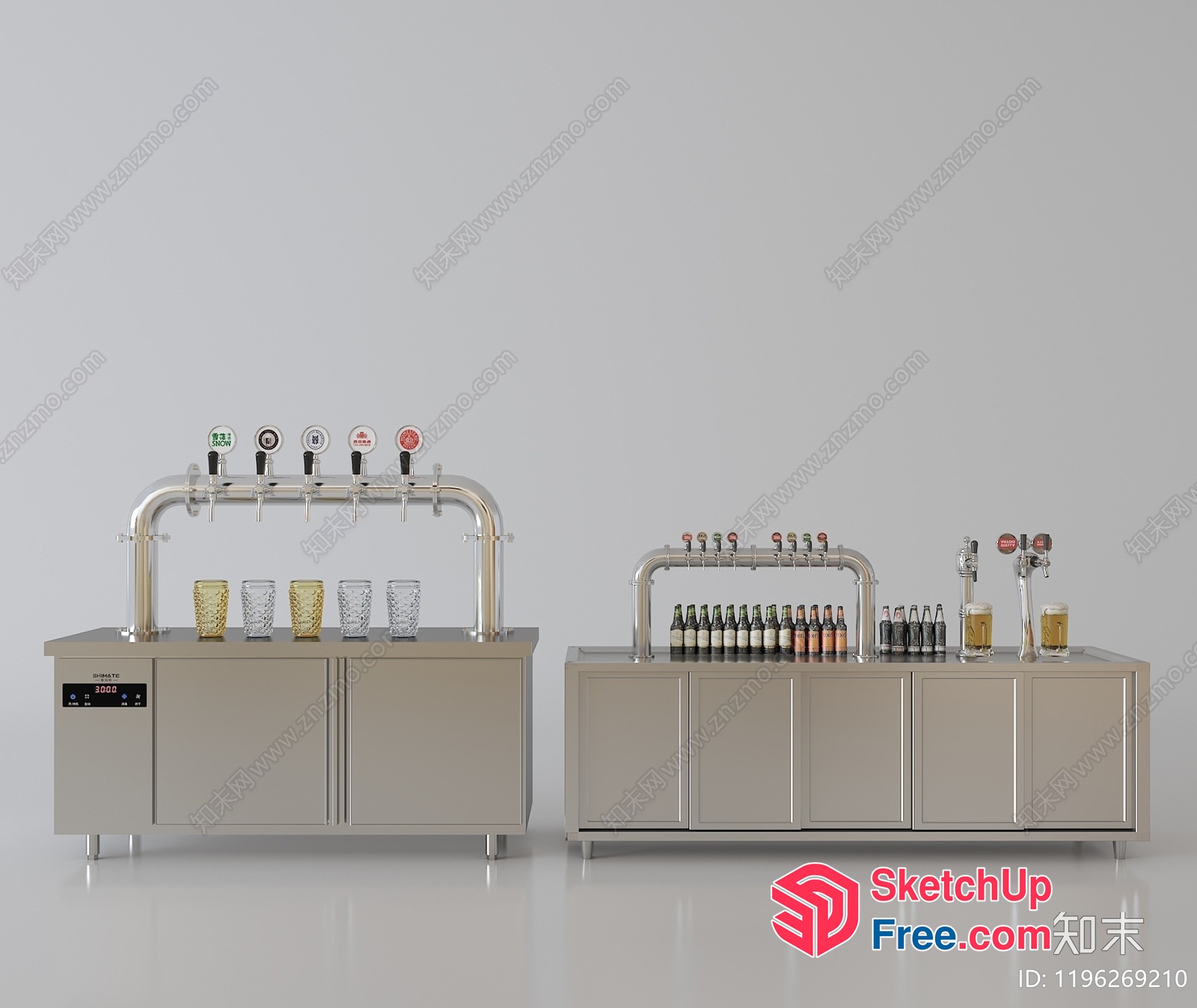Bar Counter With Beer Taps And Bottles 3D SketchUp File