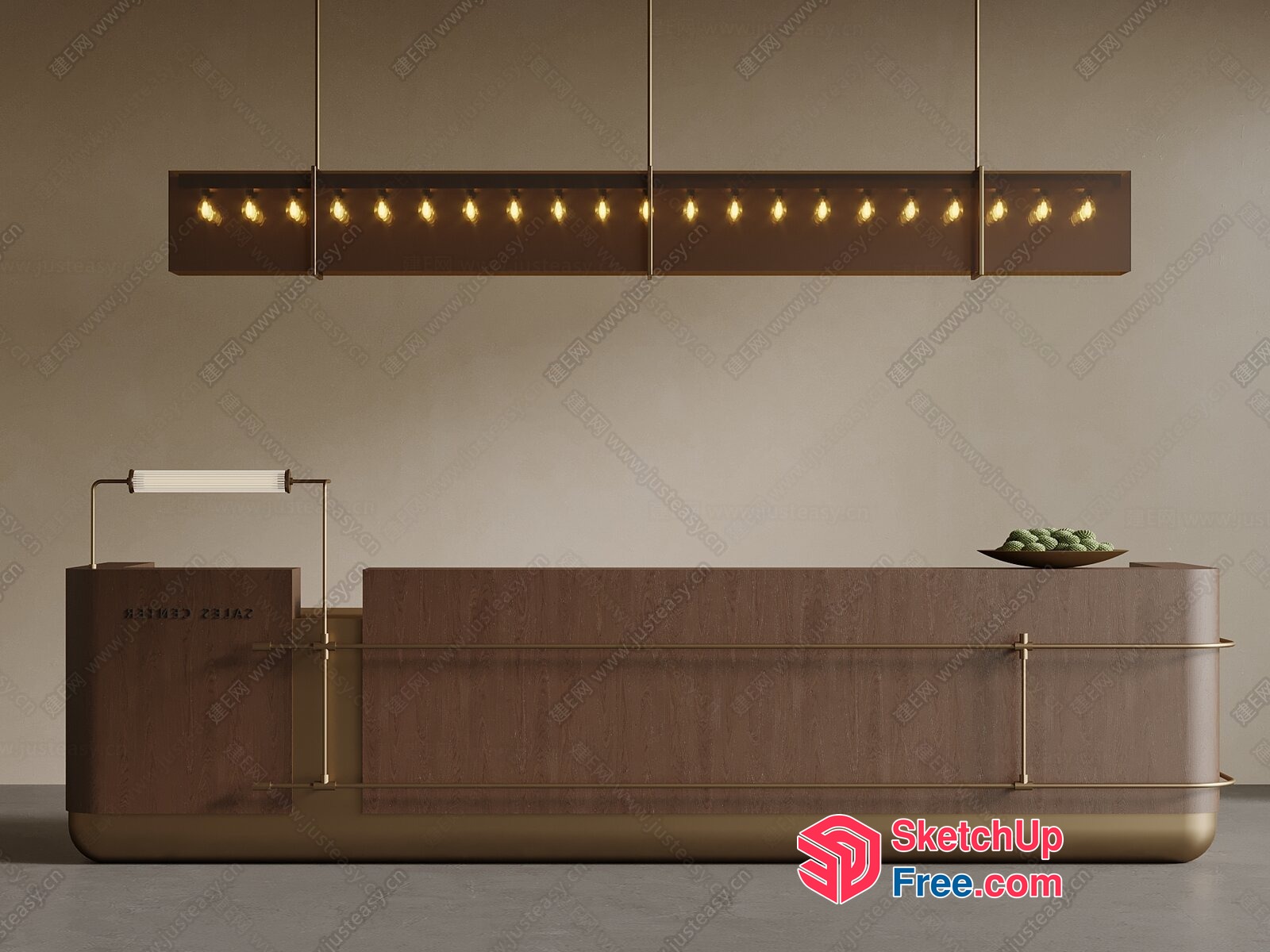 Modern Reception Desk With Hanging Light Fixture 3D SketchUp File