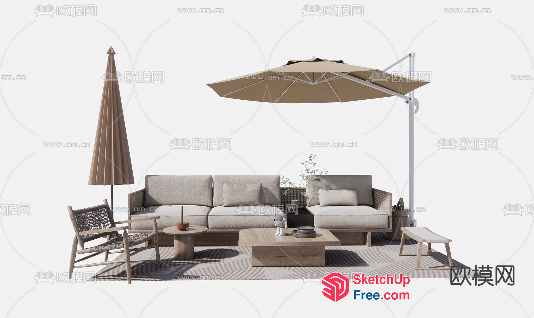 Outdoor Patio Furniture Set With Umbrella 3D SketchUp File