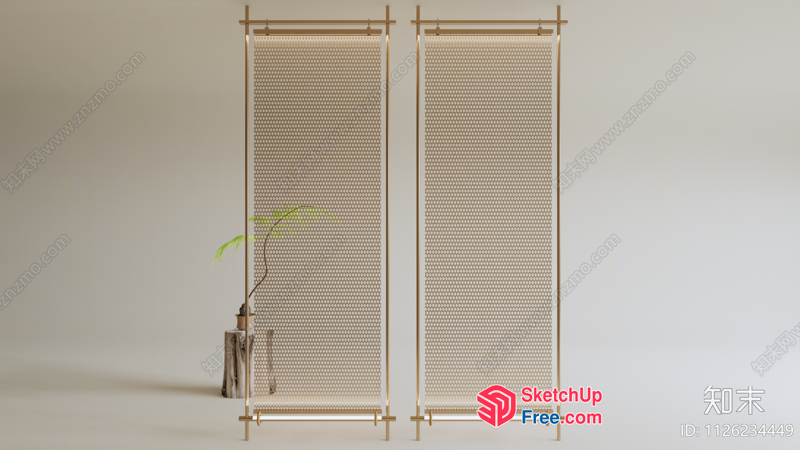 Partition Screen With Plant And Vase 3D SketchUp File
