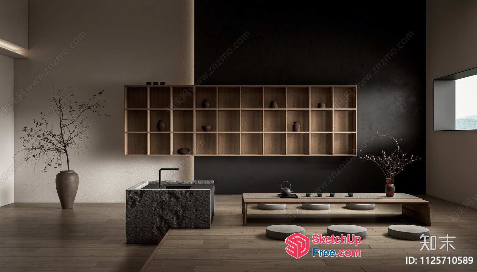 Japanese-Inspired Minimalist Living Room 3D SketchUp File