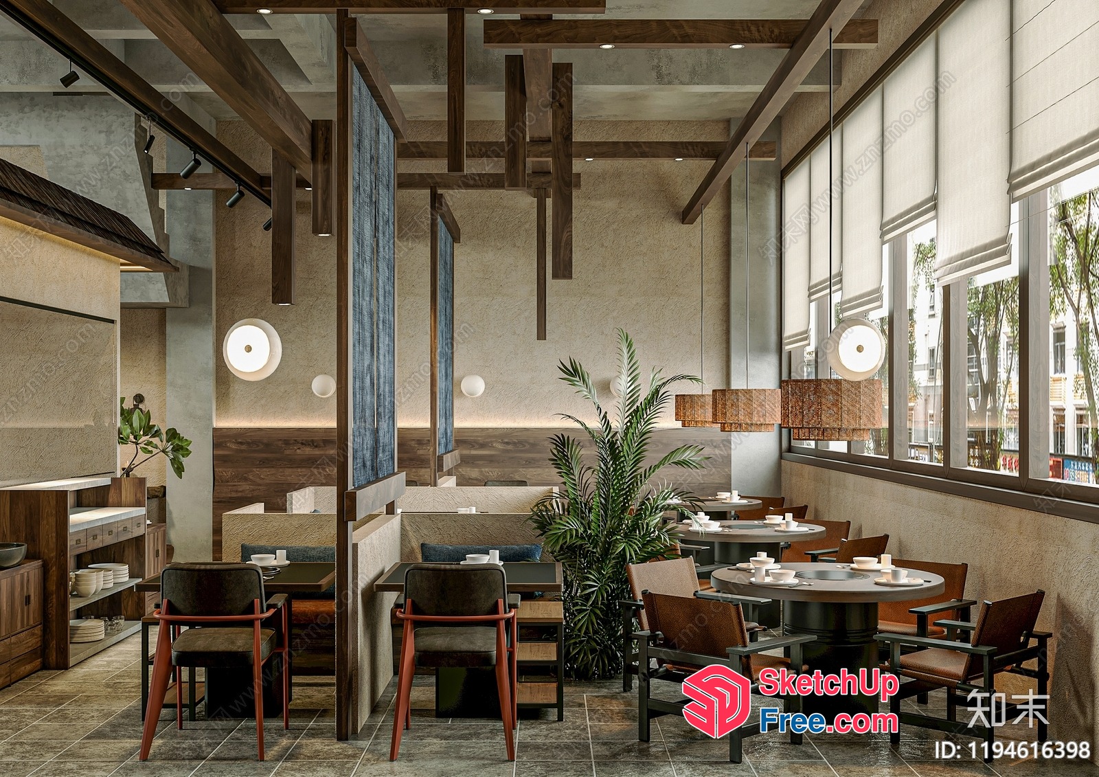 Modern Restaurant Interior With Natural Lighting 3D SketchUp File