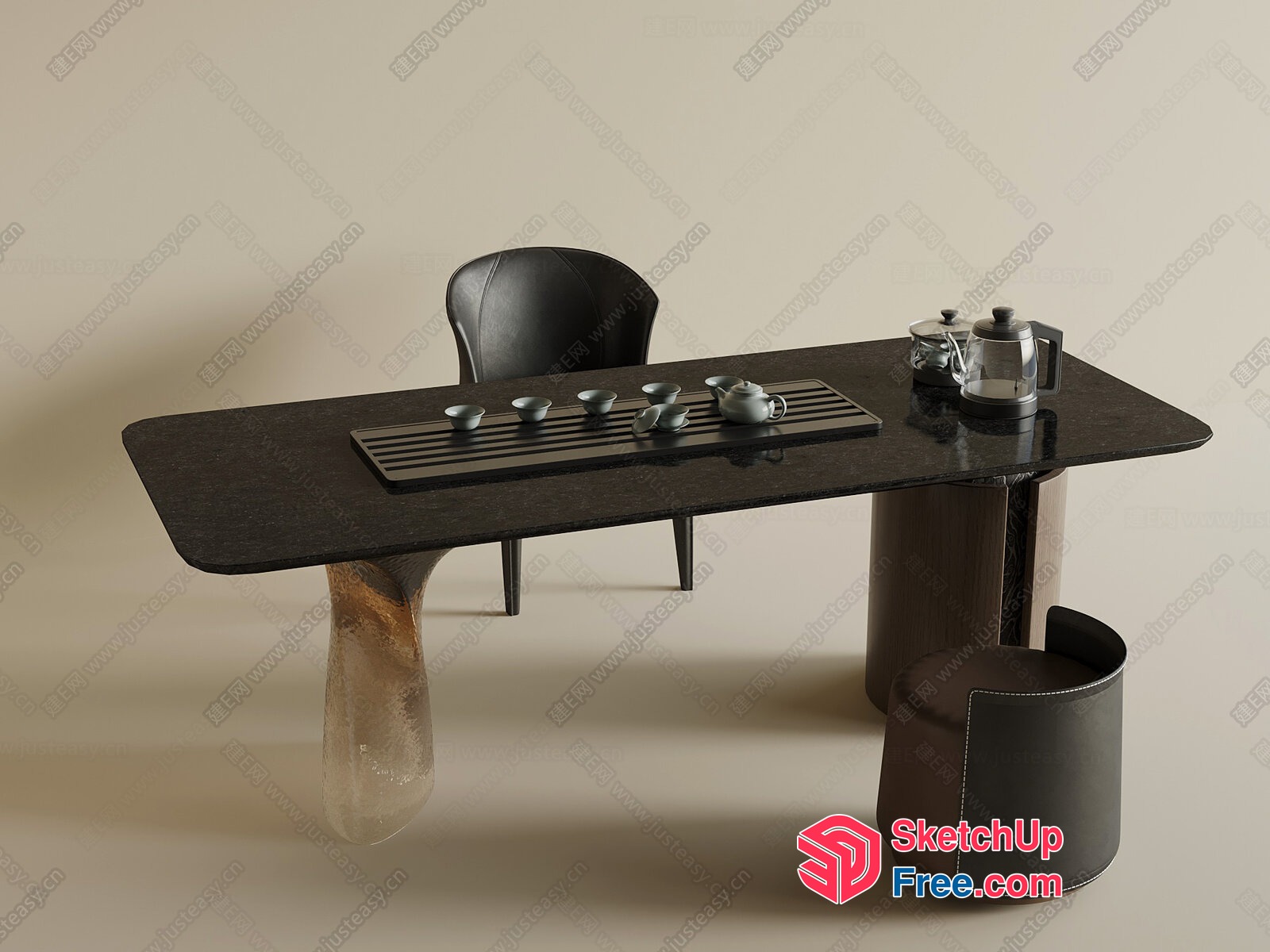 Elegant Japanese Tea Table With Traditional Teaware 3D SketchUp File