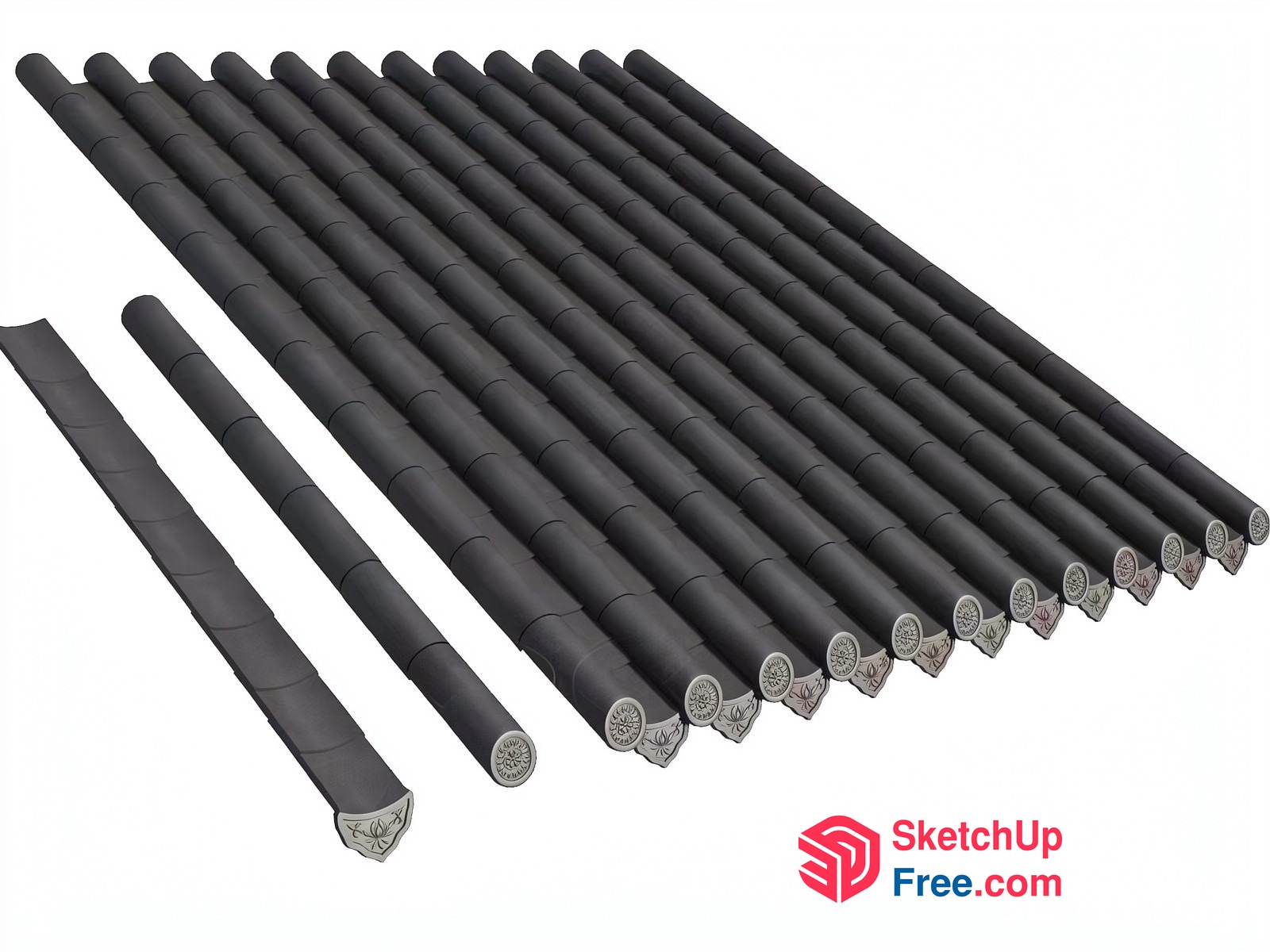 Long Black Stair Railing With Ornate Caps 3D SketchUp File