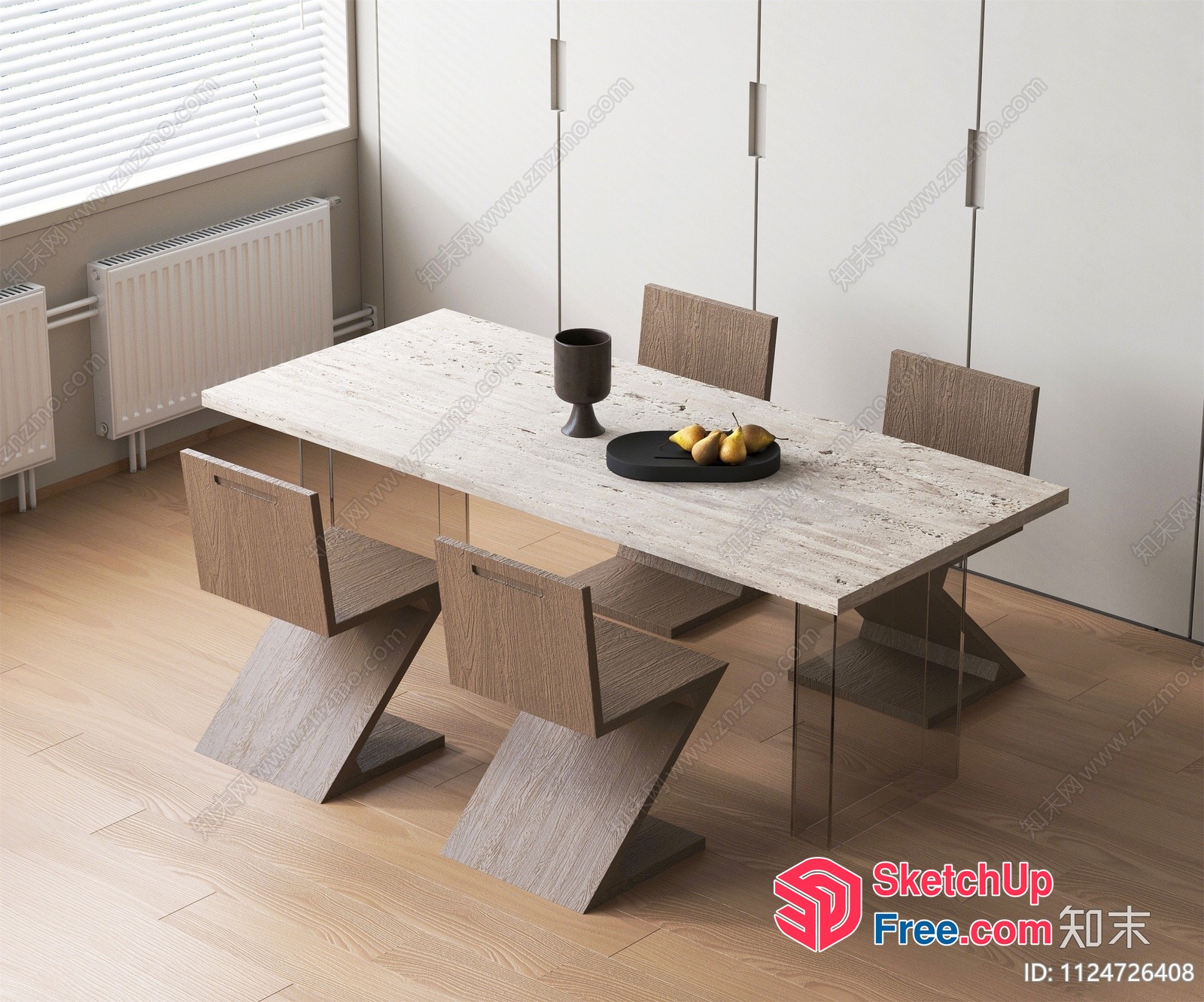 Modern Dining Room With Rectangular Table And Chairs 3D SketchUp File