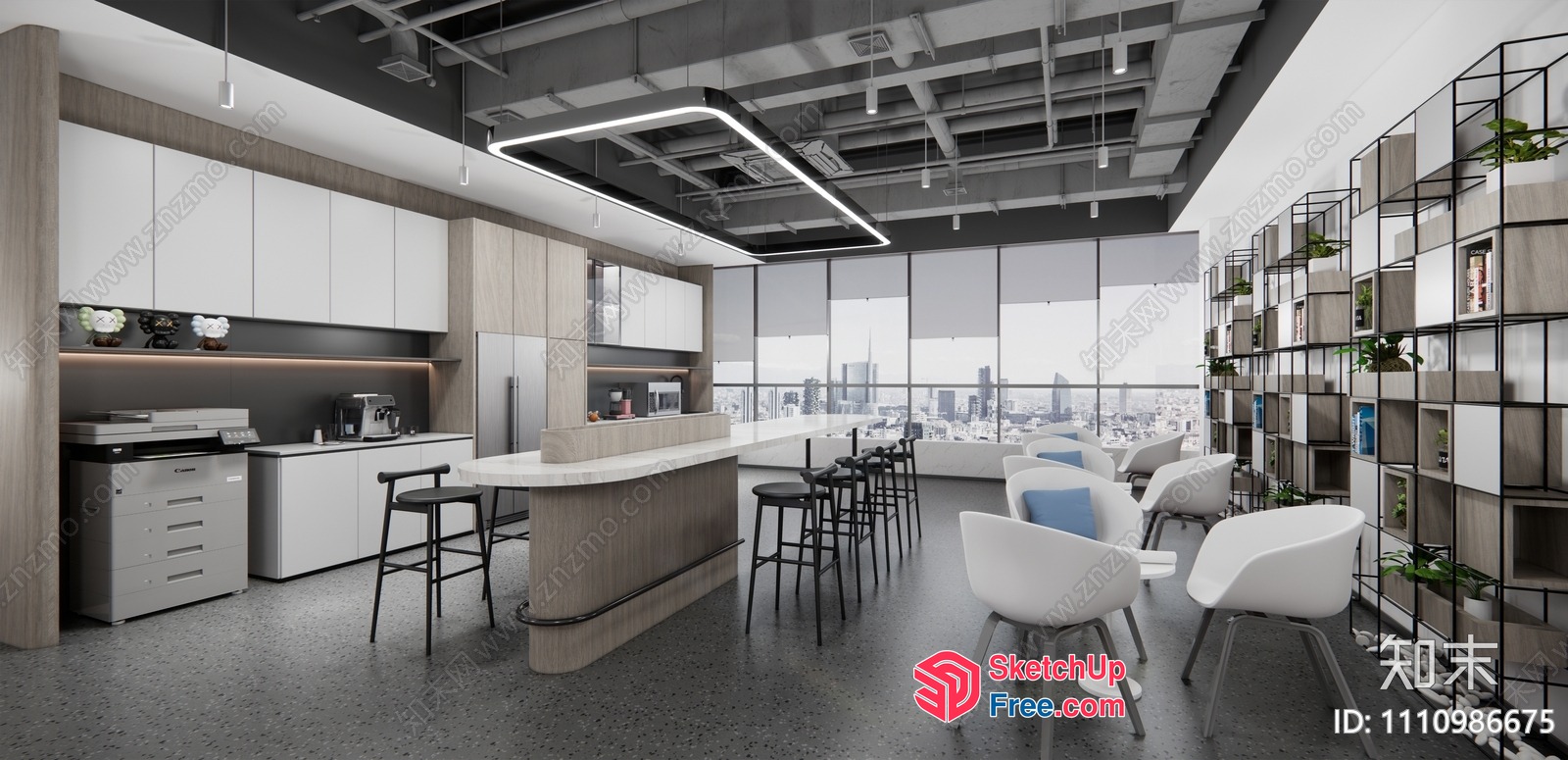 Modern Office Space With City View 3D SketchUp File
