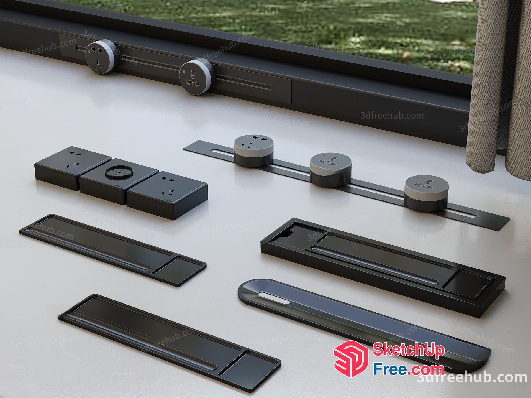 Modern Black Window Hardware Collection 3D SketchUp File