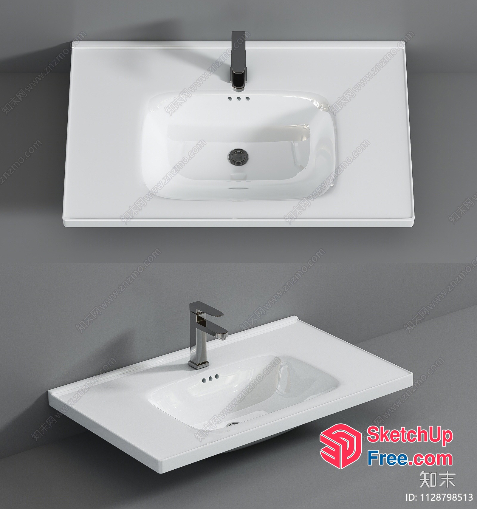 White Bathroom Sink With Silver Faucet And Grey Wall 3D SketchUp File