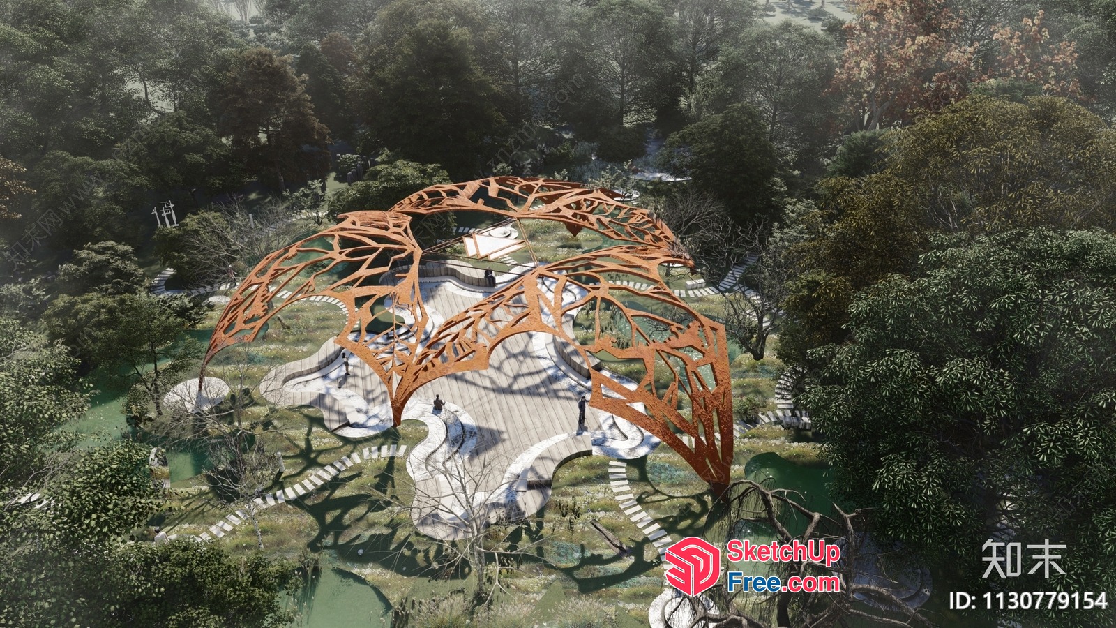 Elegant Outdoor Pavilion With Intricate Tree Design 3D SketchUp File