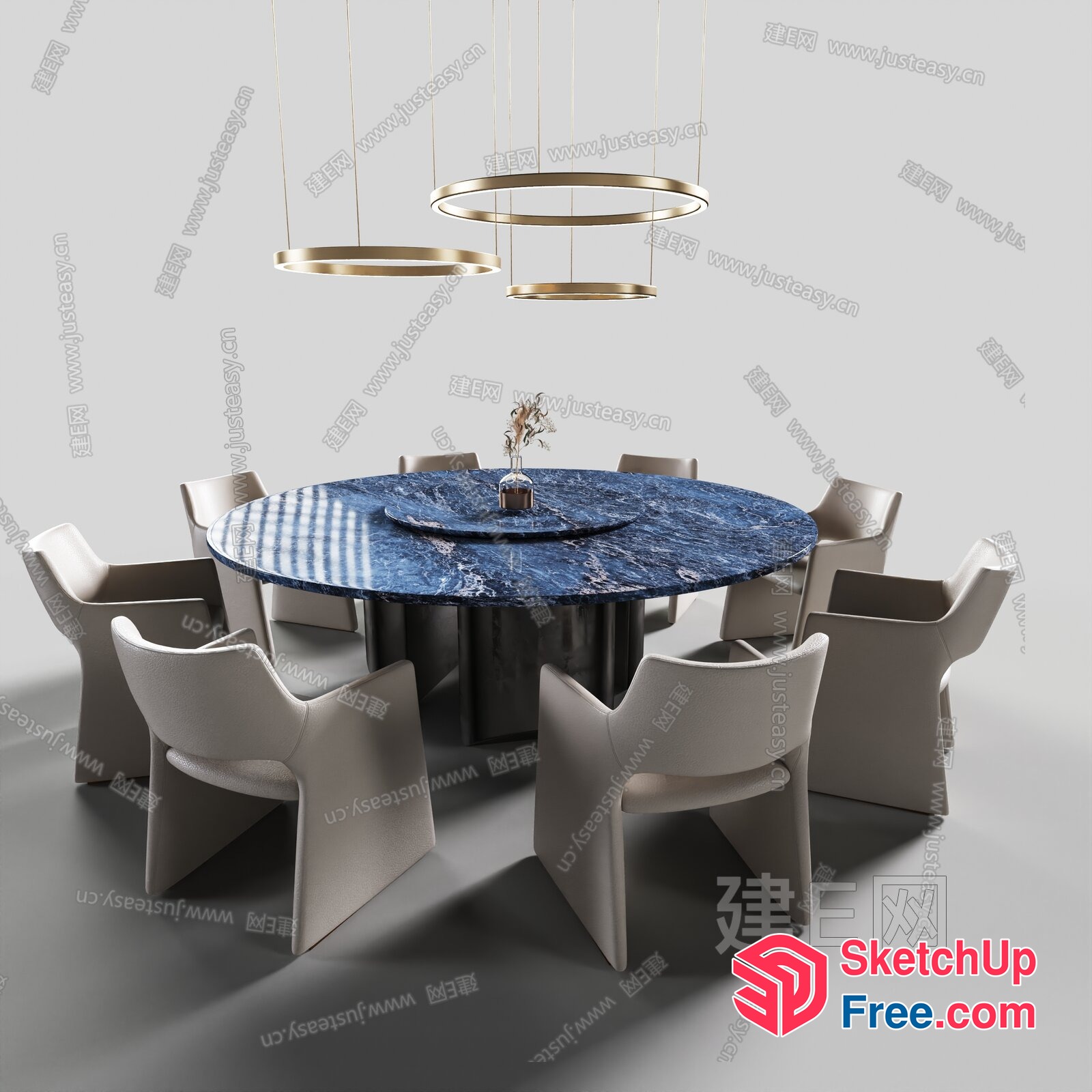Elegant Dining Room With Round Table And Modern Chairs 3D SketchUp File