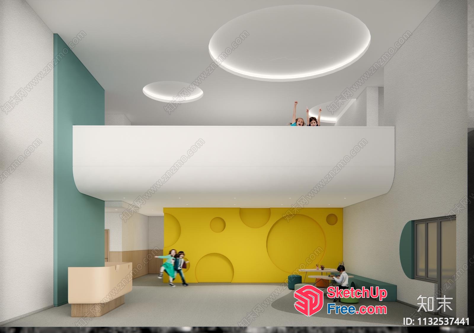 Modern Interior Design With Kids Playing And Eating 3D SketchUp File