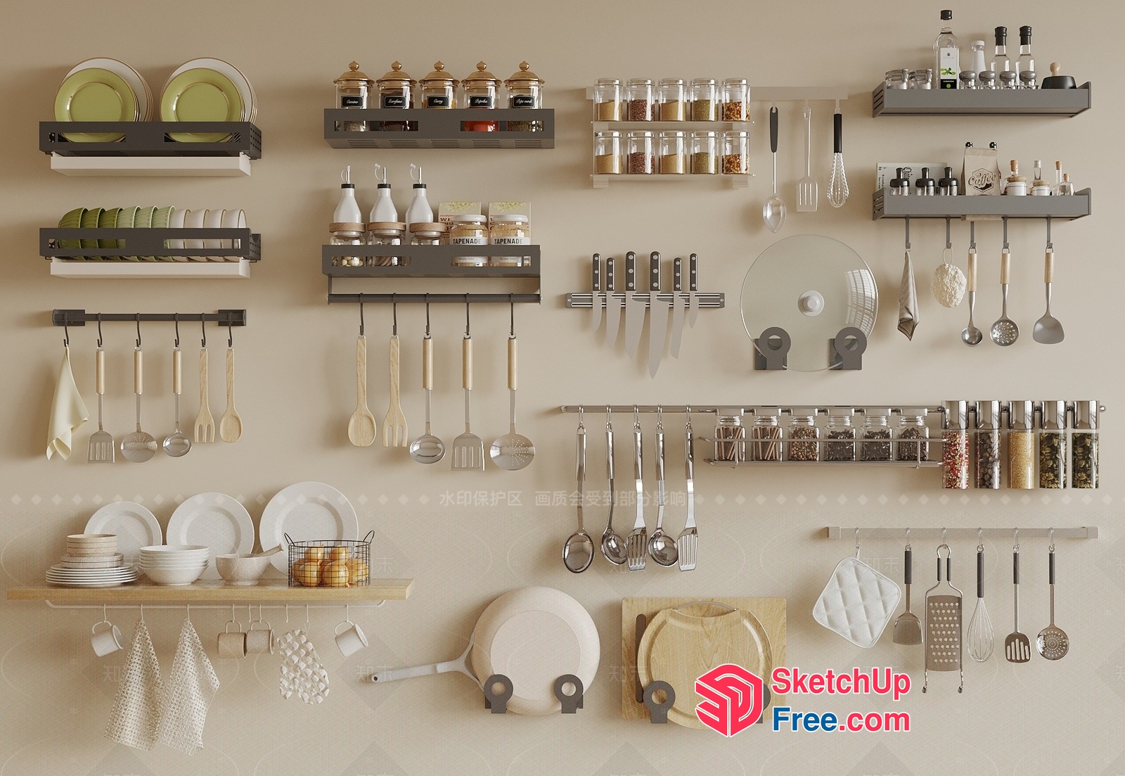Kitchen Utensils And Dishes On Display 3D SketchUp File