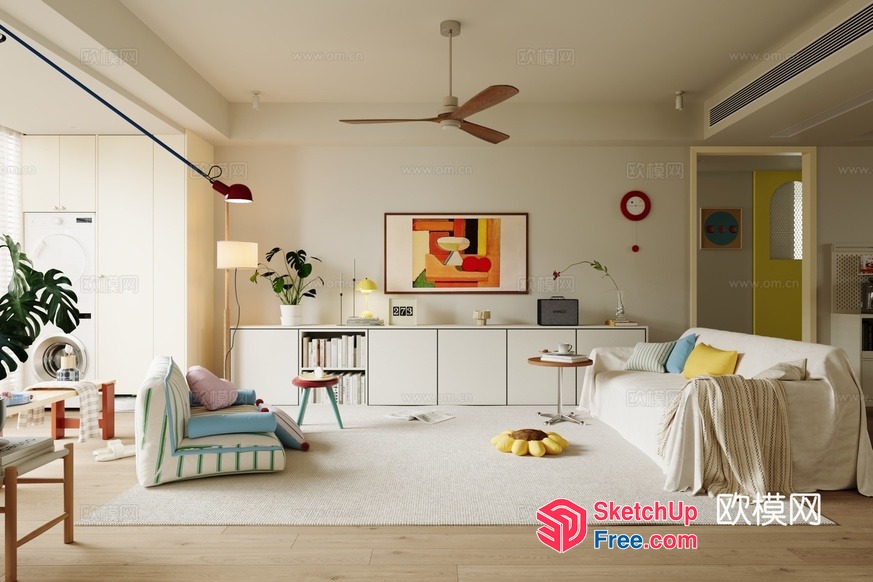 Modern Scandinavian-Inspired Living Room With Natural Light 3D SketchUp File