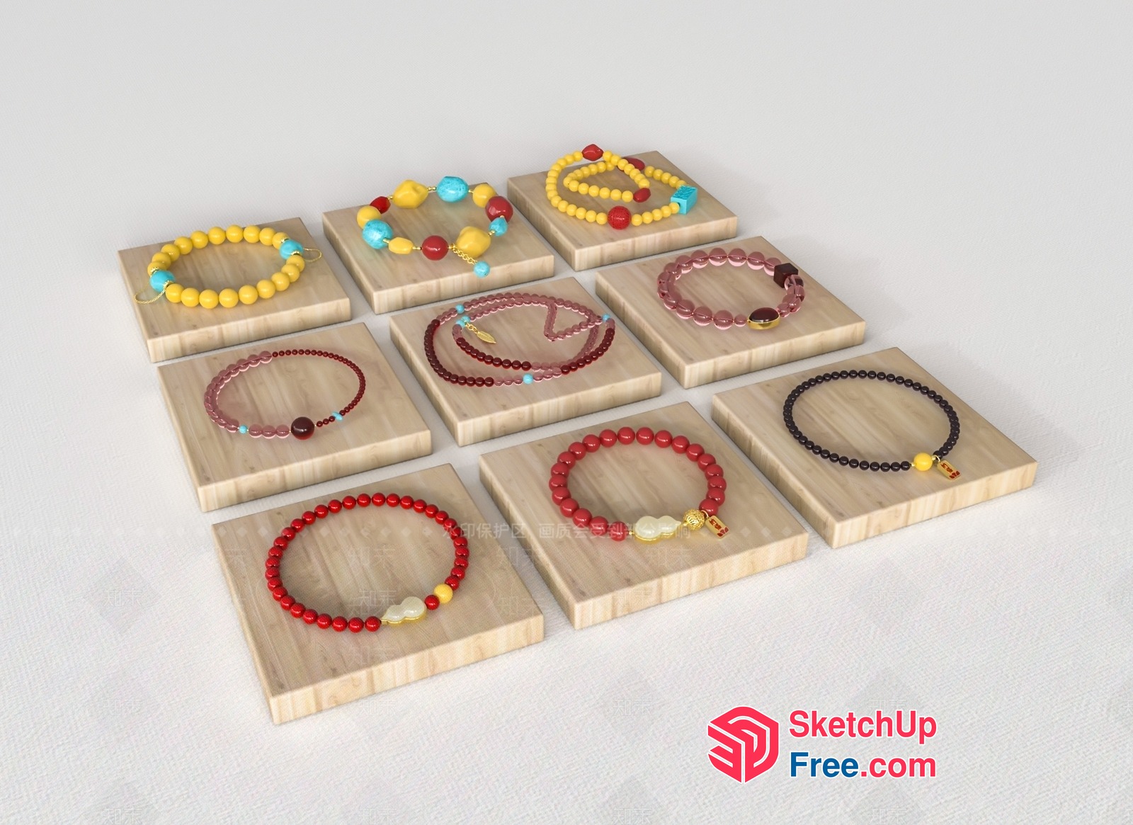 Colorful Beaded Bracelets On Wooden Blocks 3D SketchUp File