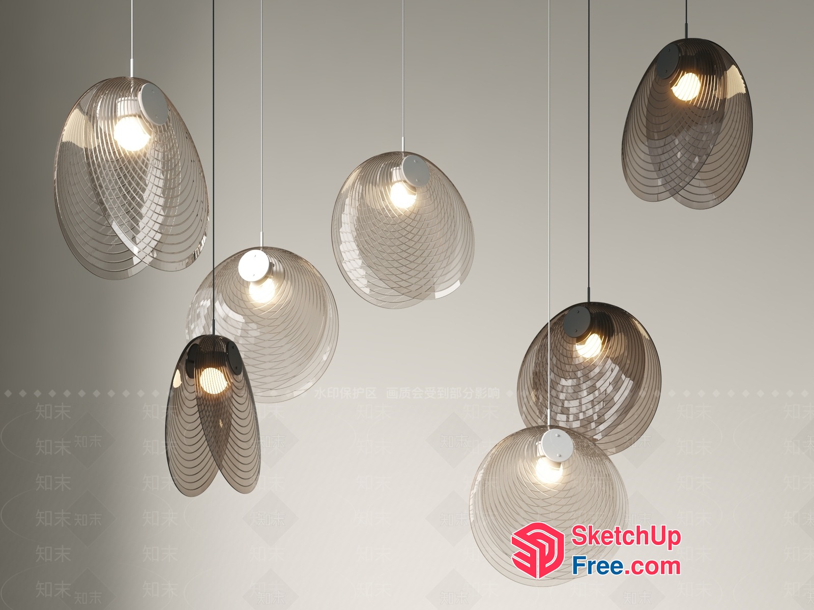 Elegant Glass Pendant Lighting Collection 3D SketchUp File