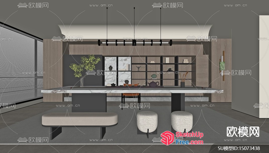 Modern Minimalist Dining Room With White Marble Table 3D SketchUp File