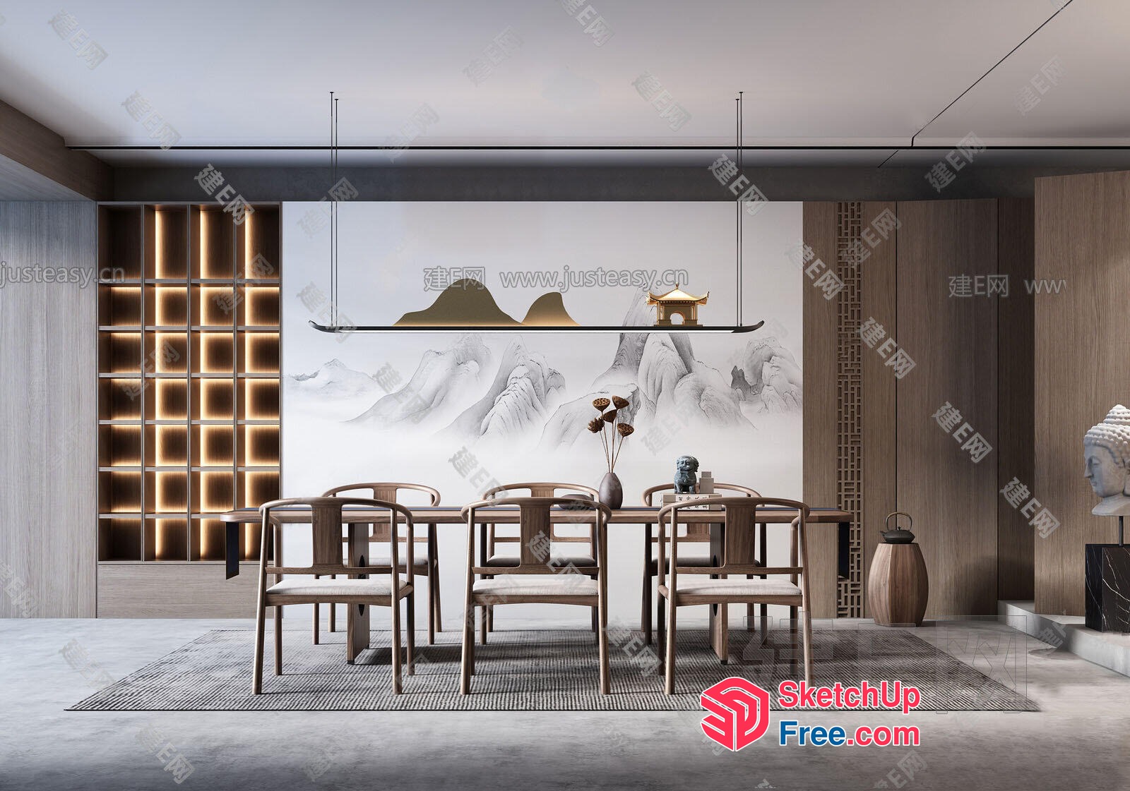 Minimalist Japanese Style Dining Room 3D SketchUp File