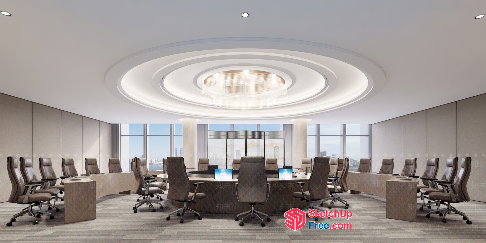 Modern Conference Room With Circular Ceiling And Table 3D SketchUp File
