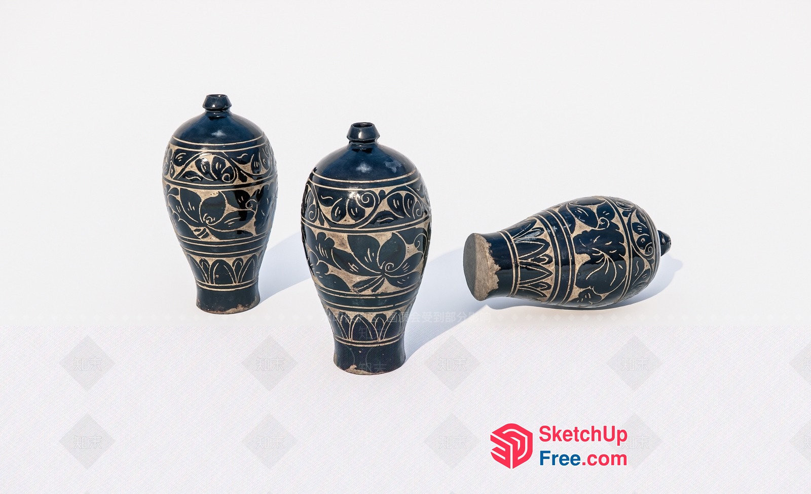 Decorative Black And Gold Vases 3D SketchUp File