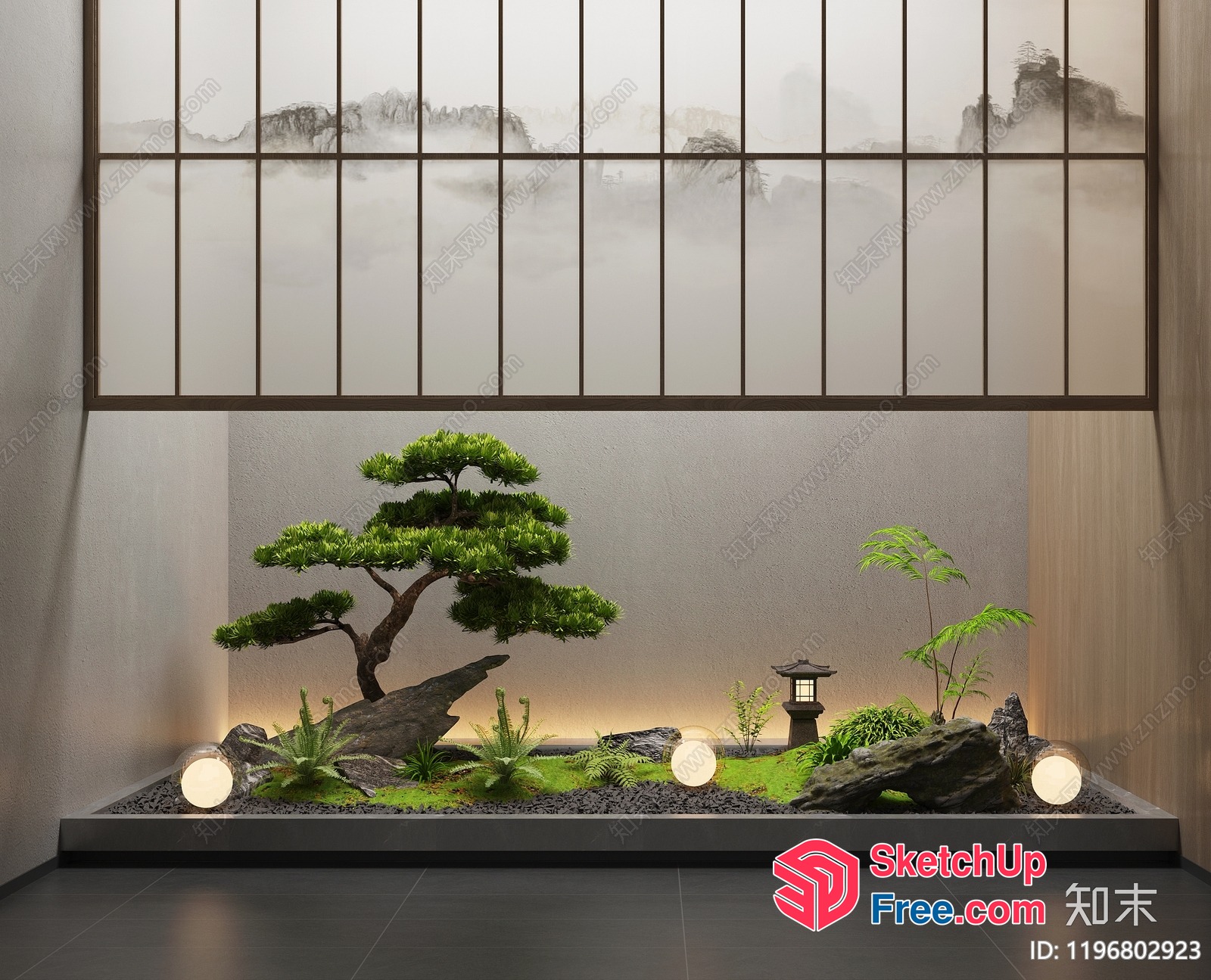 Elegant Japanese-Style Garden Interior 3D SketchUp File