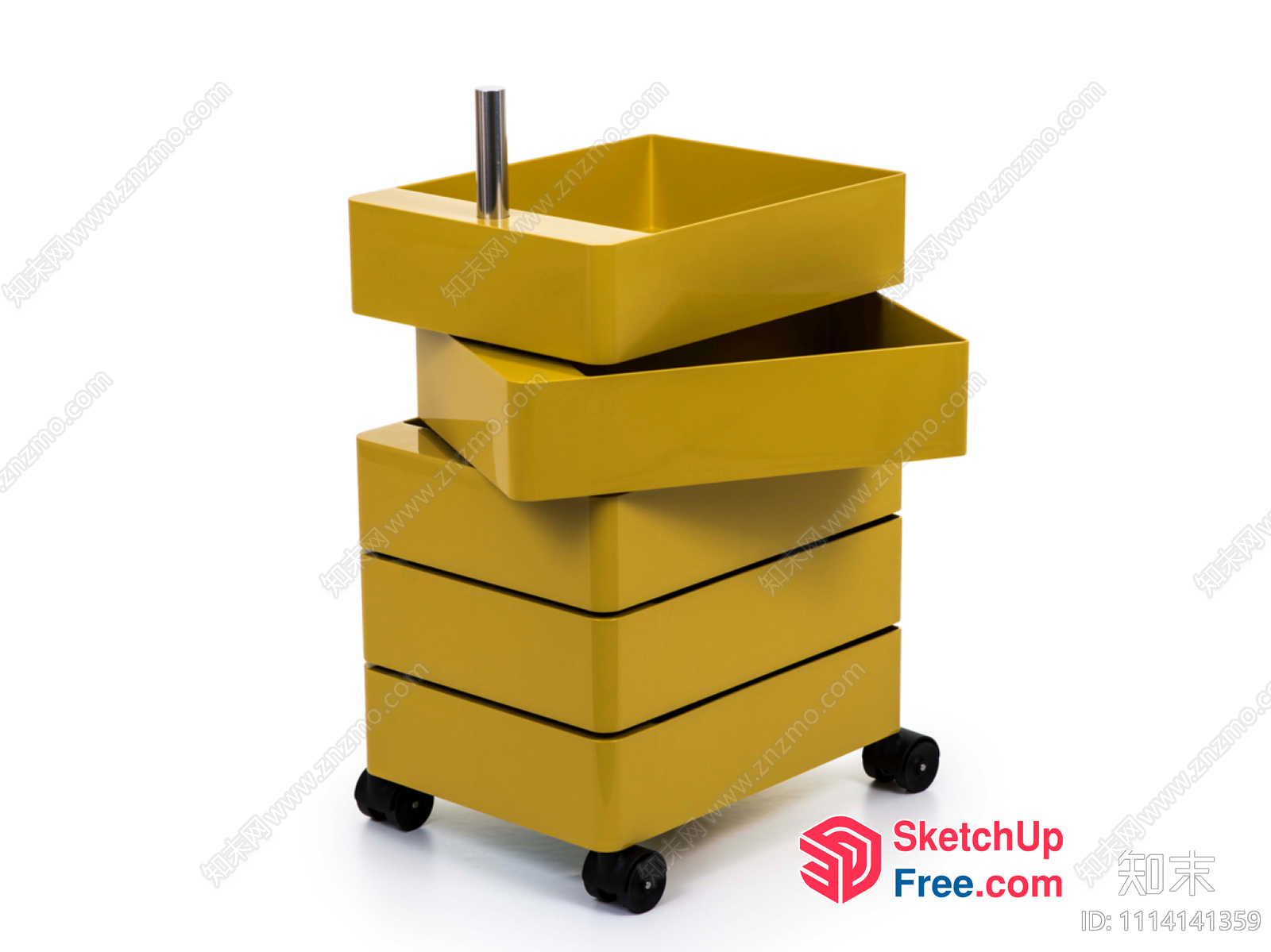Modern Yellow Storage Unit With Drawers And Wheels 3D SketchUp File