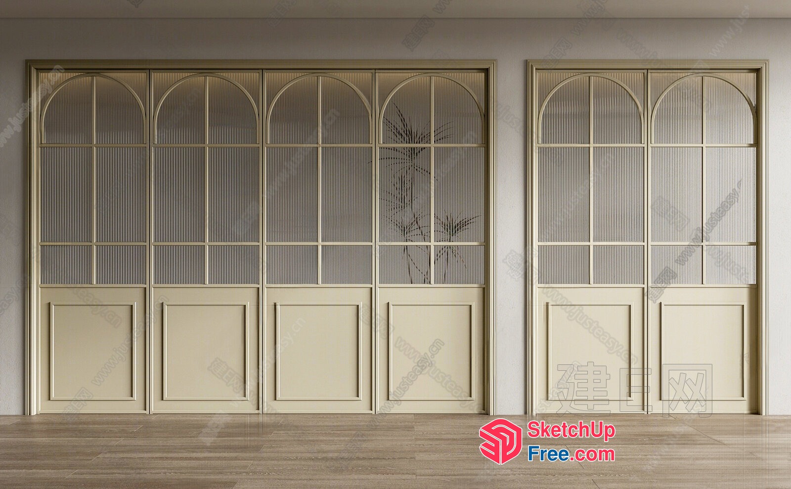 Elegant Glass Partition Screen With Arched Top 3D SketchUp File