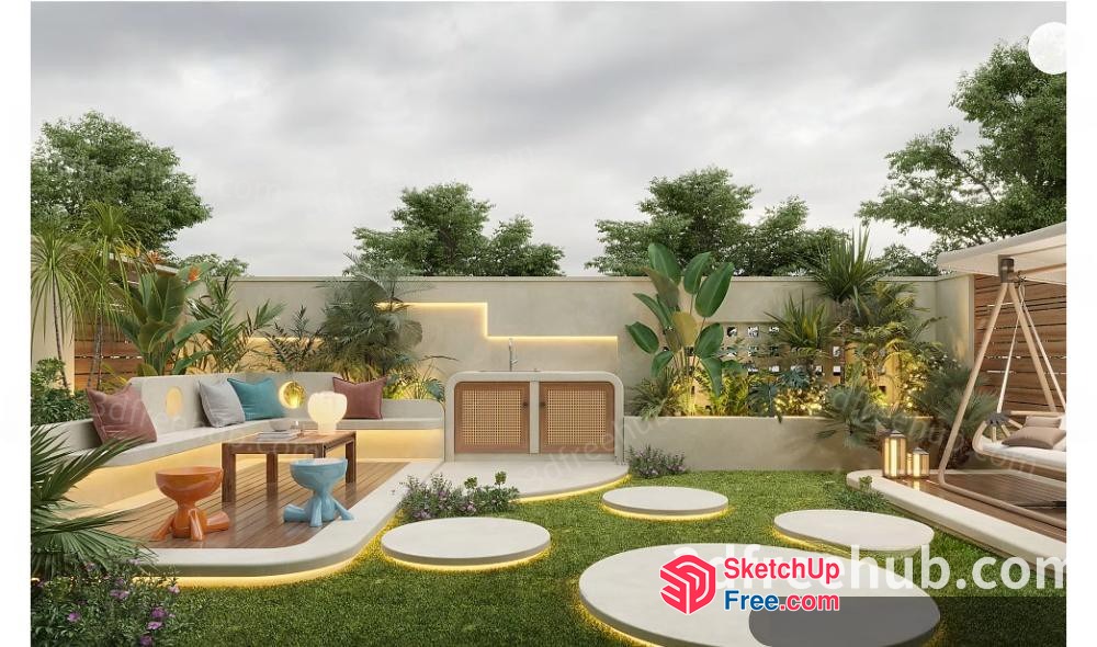 Modern Outdoor Patio Design With Unique Furniture 3D SketchUp File