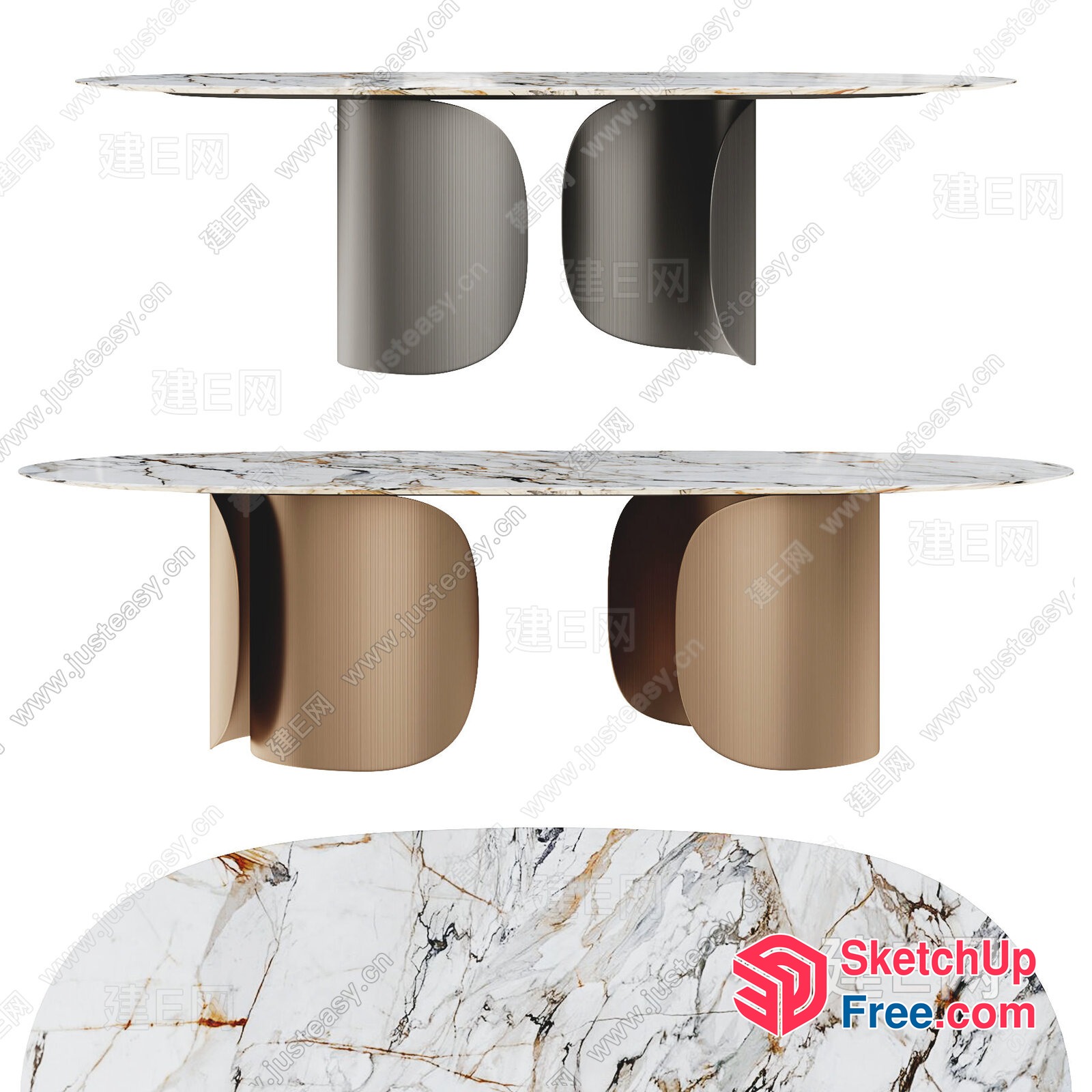 Modern Marble Top Coffee Table With Sleek Metal Legs 3D SketchUp File