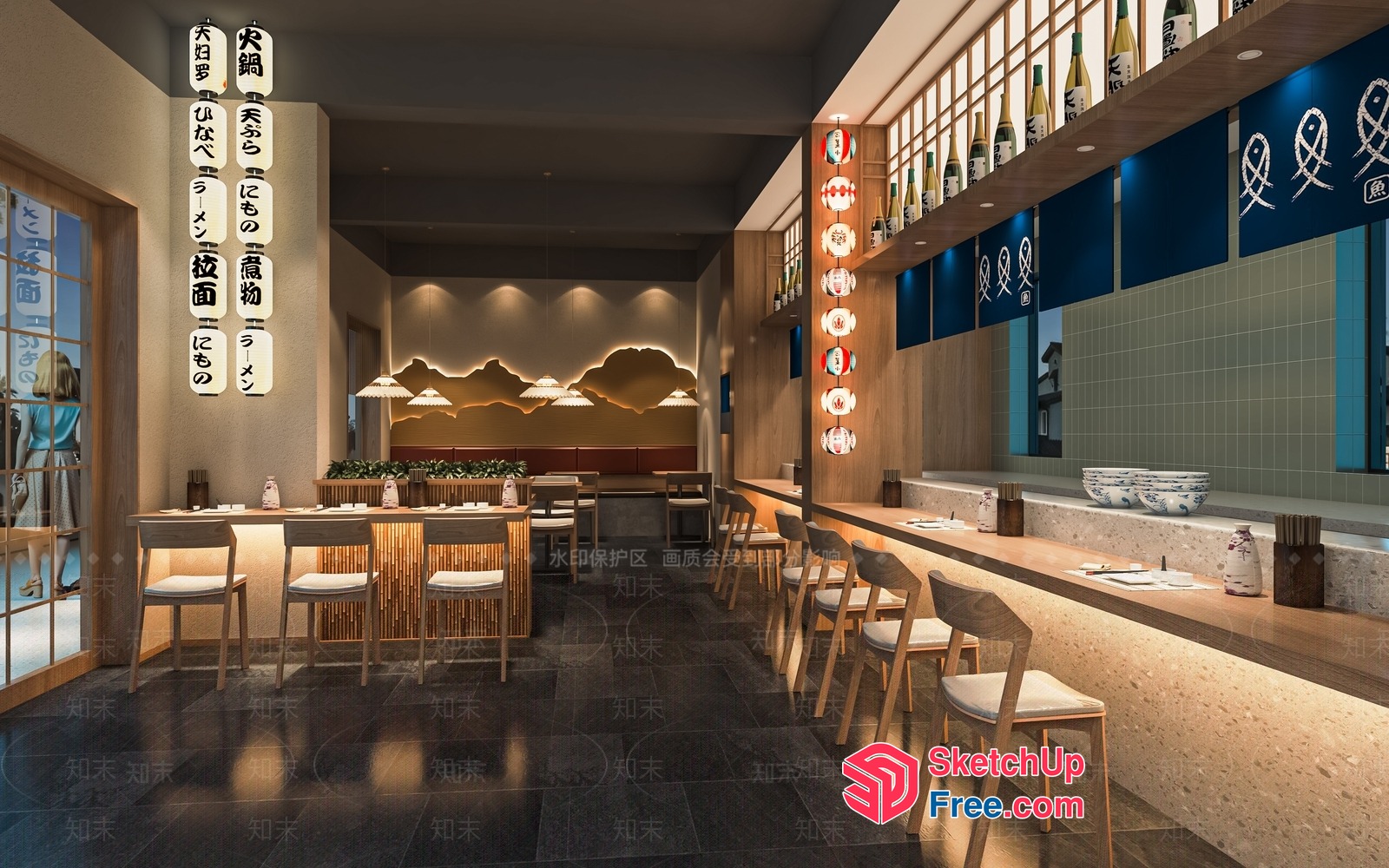 Modern Japanese Restaurant Interior 3D SketchUp File