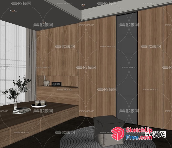 Modern Minimalist Bedroom Design With Japanese Decor 3D SketchUp File