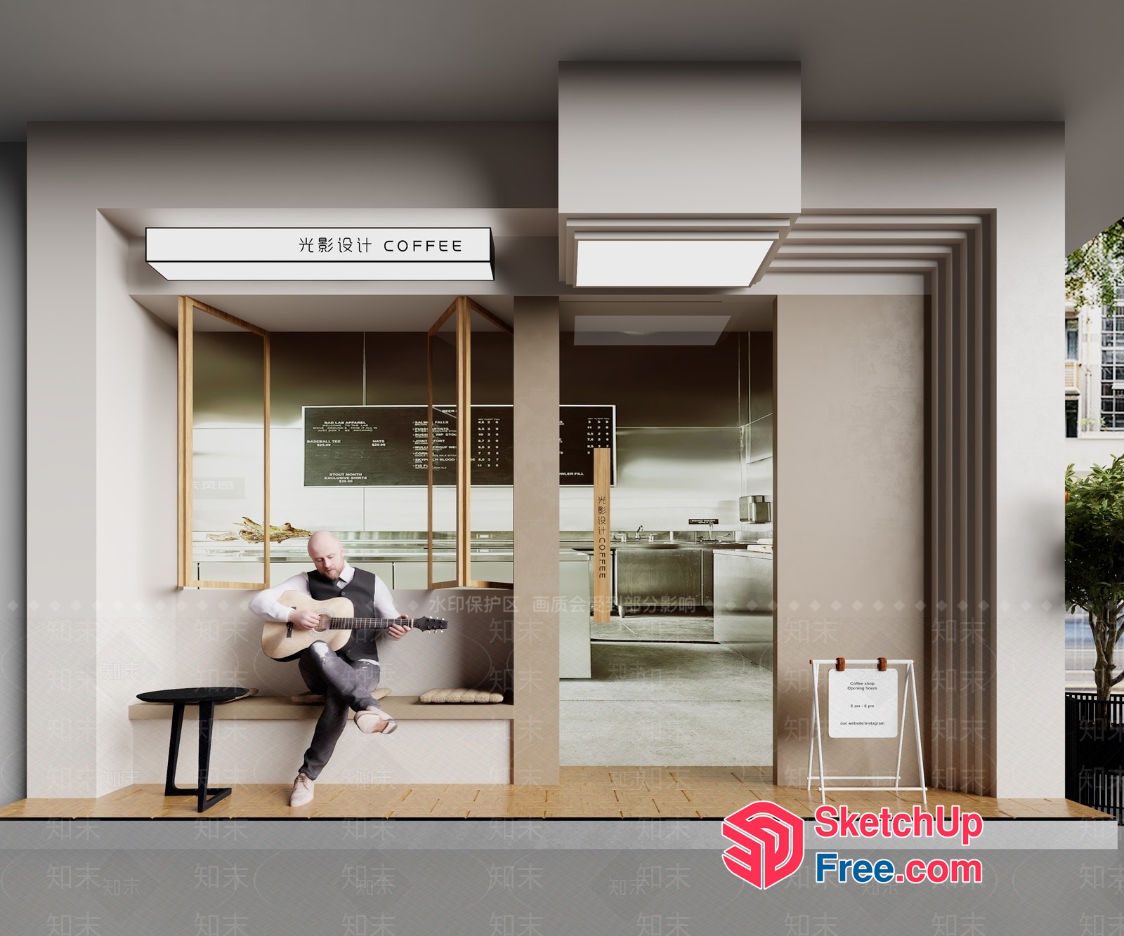 Coffee Shop With Elegant Interior And Exterior Decor 3D SketchUp File
