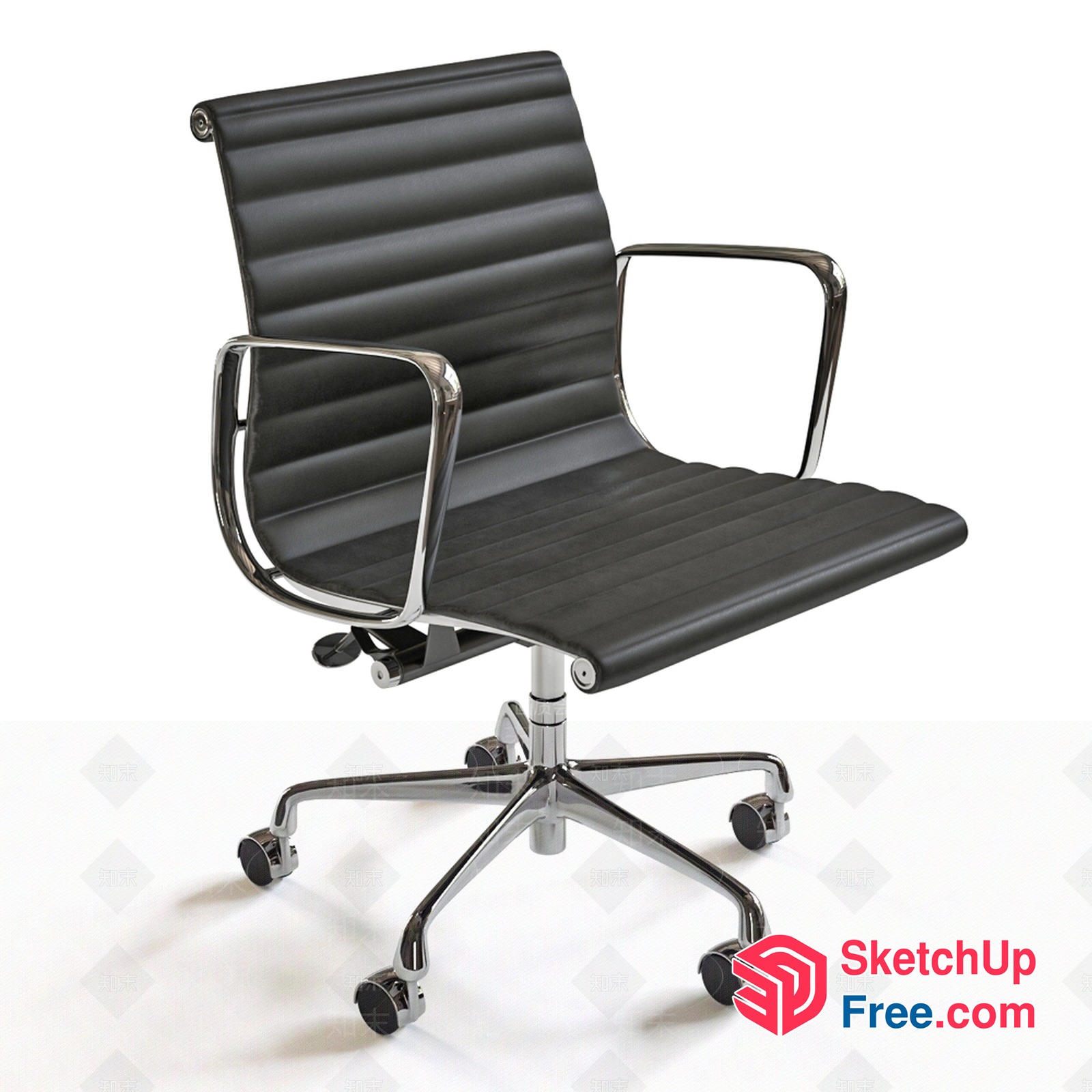 Modern Black Leather Office Chair With Chrome Frame And Wheels 3D SketchUp File