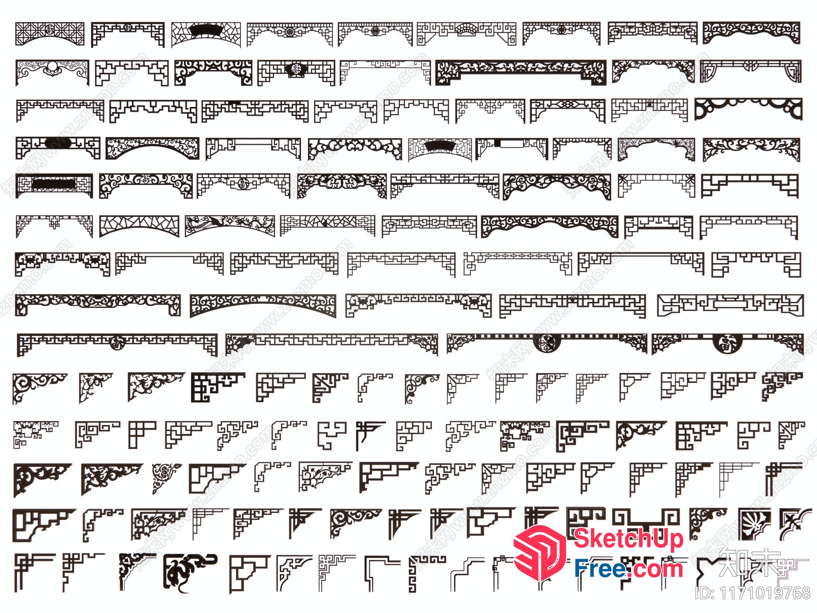 Intricate Black And White Architectural Elements 3D SketchUp File
