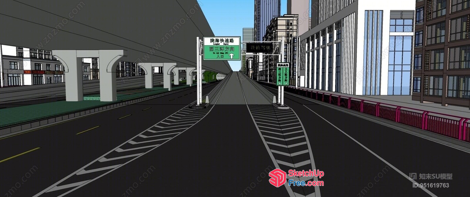 City Street Scene With Modern Buildings And Traffic 3D SketchUp File