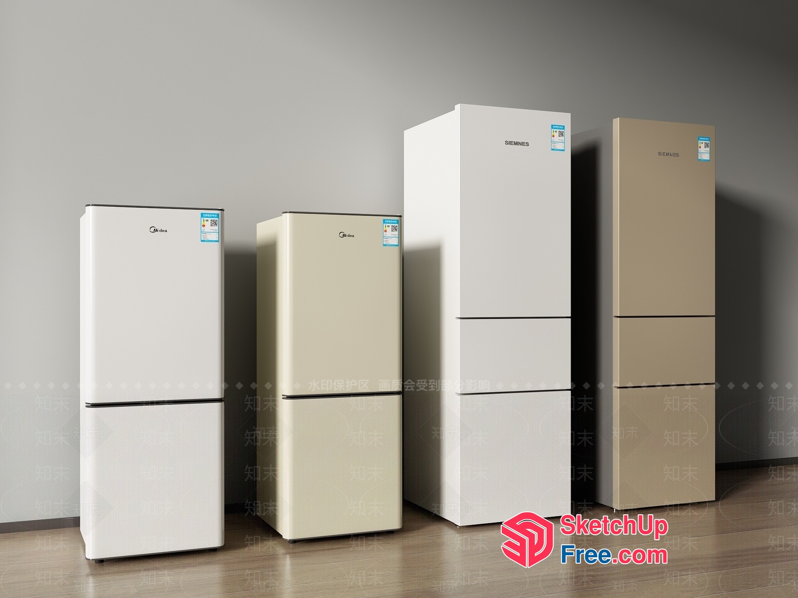 Modern White And Beige Fridge Units 3D SketchUp File