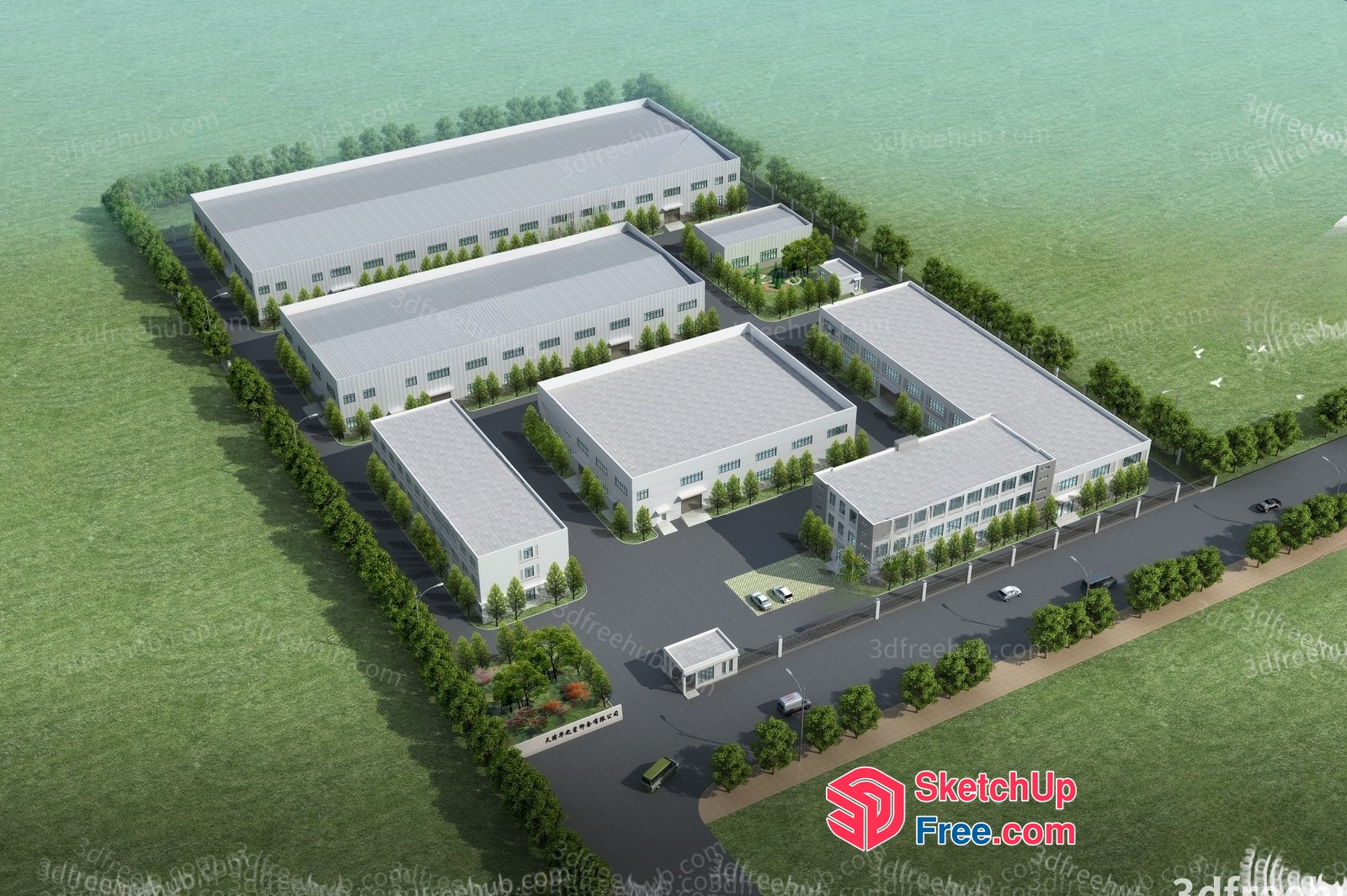 Industrial Park With Office Buildings 3D SketchUp File