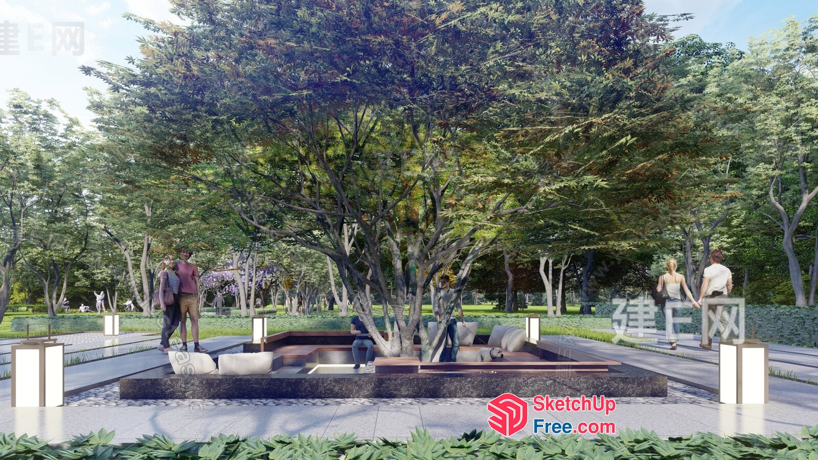 Serene Outdoor Oasis With Tree And Seating 3D SketchUp File