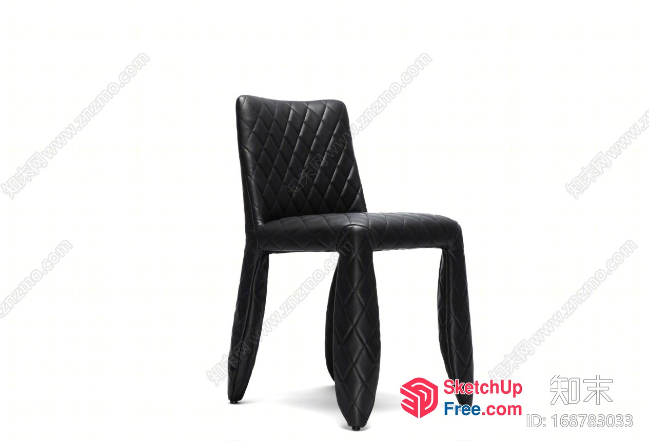 Black Leather Upholstered Chair With Diamond Stitching 3D SketchUp File