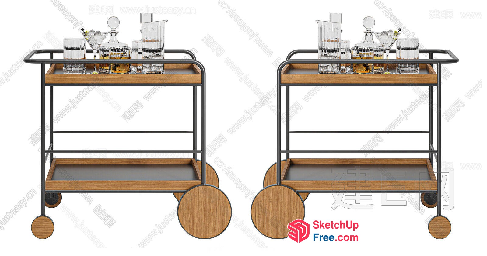 Two-Tiered Wooden And Metal Bar Carts 3D SketchUp File