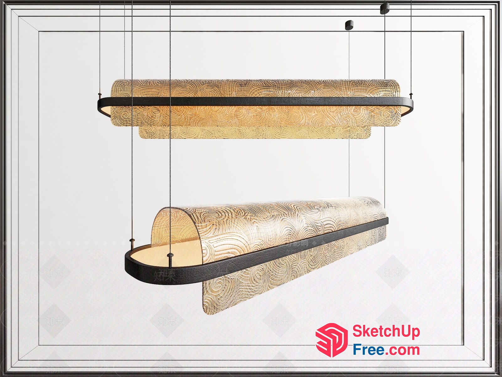 Modern Hanging Wooden And Glass Chandelier 3D SketchUp File