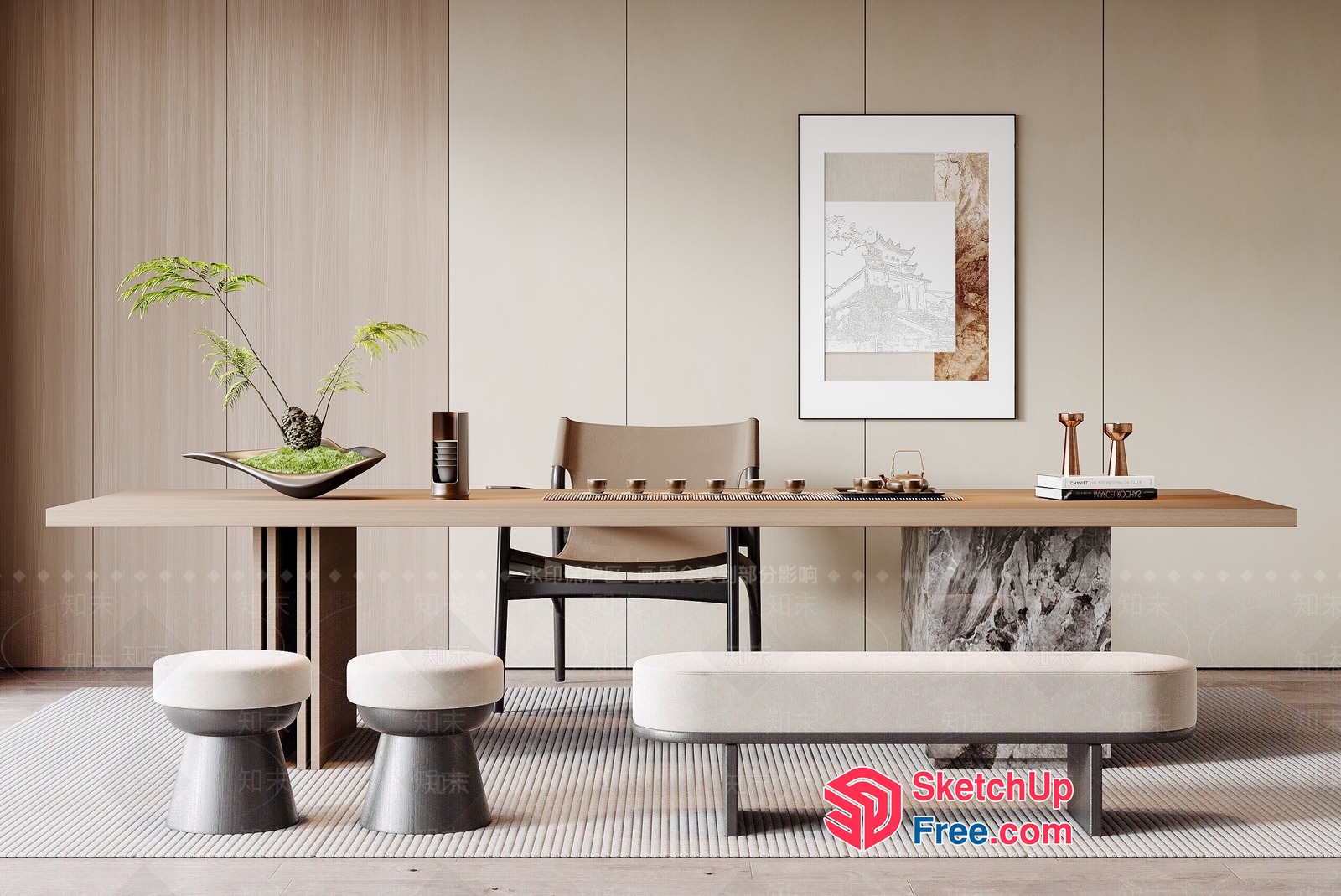 Modern Japanese-Inspired Interior Design With Neutral Tones 3D SketchUp File