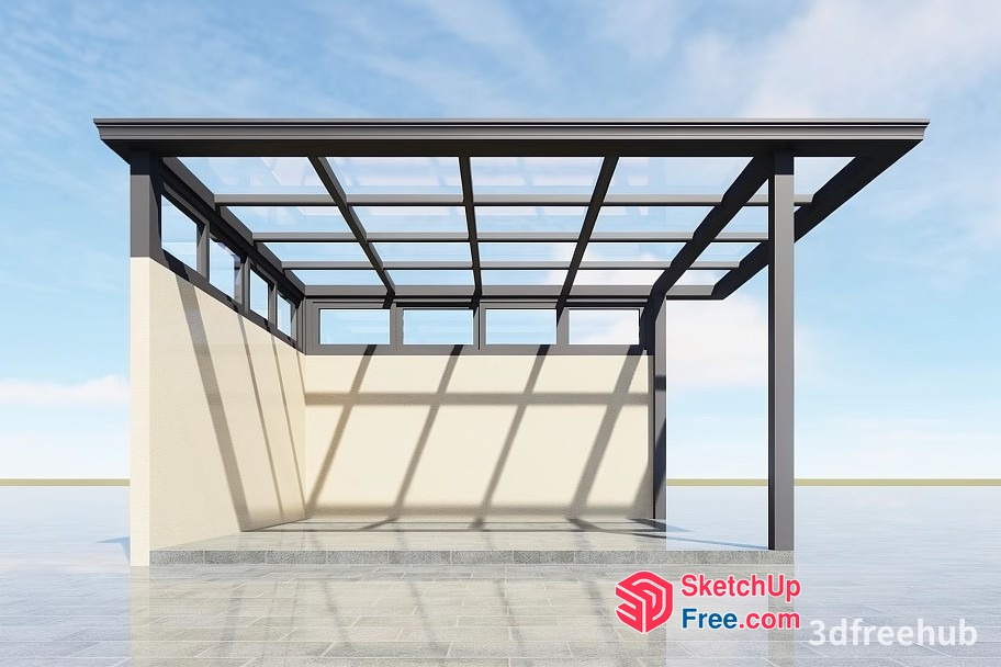 Exterior Glass Roof And Pillar Structure 3D SketchUp File