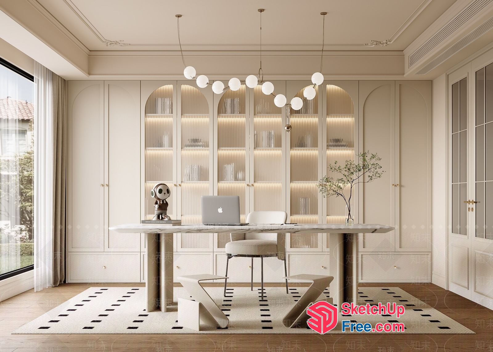 Elegant White Office Space With Modern Furniture 3D SketchUp File