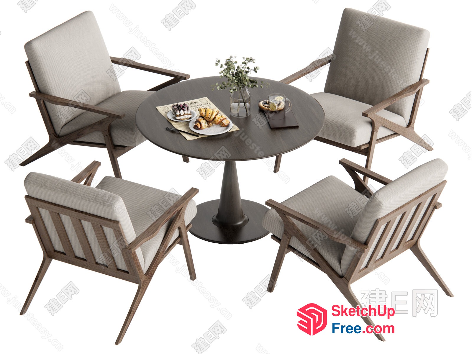 Round Table And Chairs Set For Outdoor Dining 3D SketchUp File