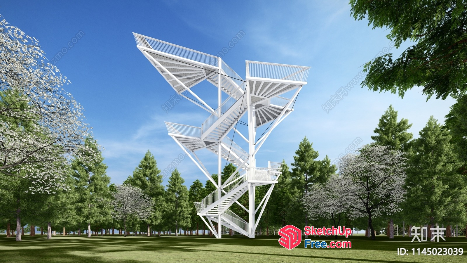 White Spiral Staircase In A Park 3D SketchUp File