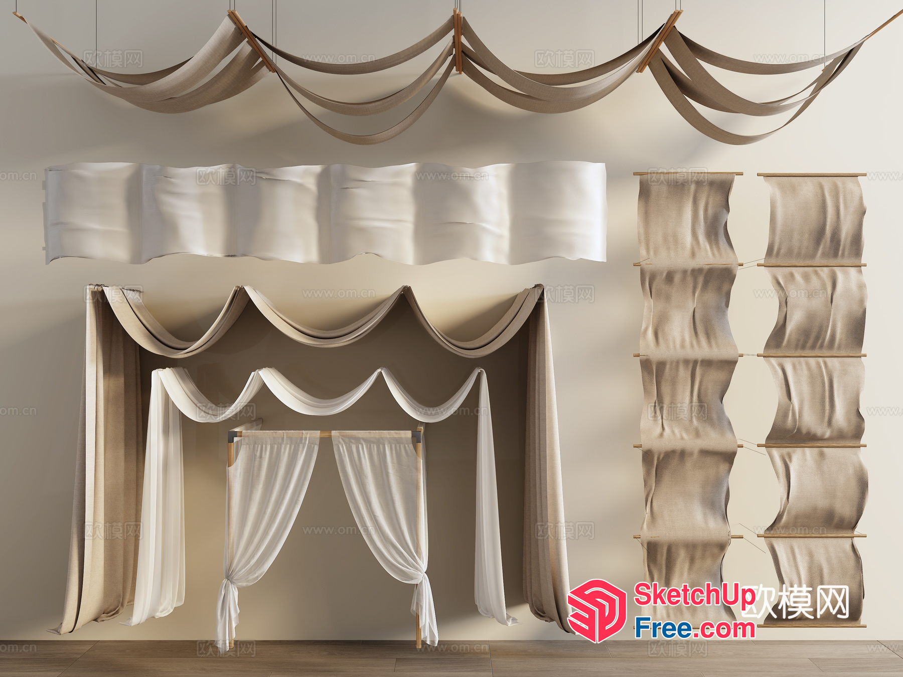 Elegant White And Beige Curtain Decorations 3D SketchUp File