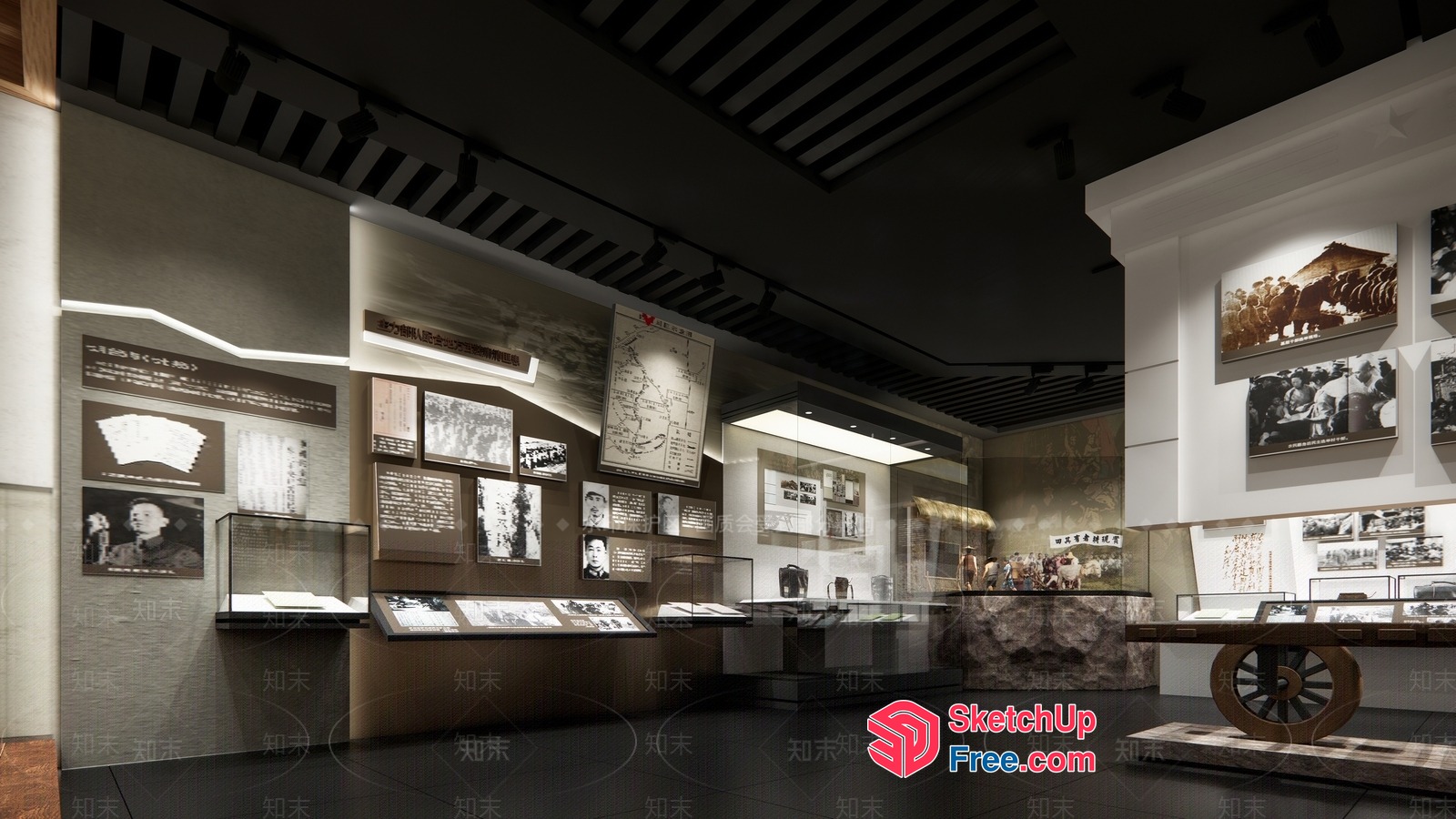 Museum Interior With Artifacts And Display Cases 3D SketchUp File