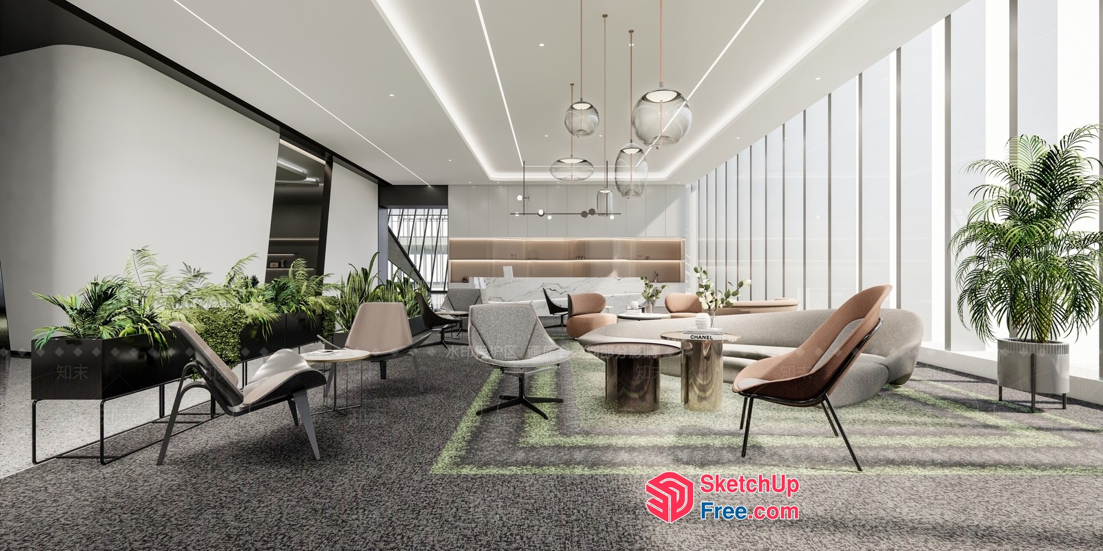 Modern Office Lounge With Sleek Furniture And Natural Light 3D SketchUp File