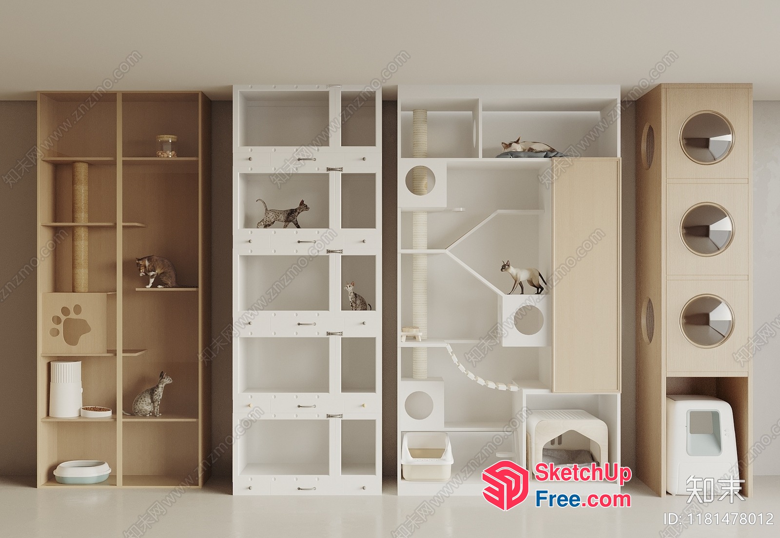 Modern Cat Condo With Multiple Levels And Storage 3D SketchUp File