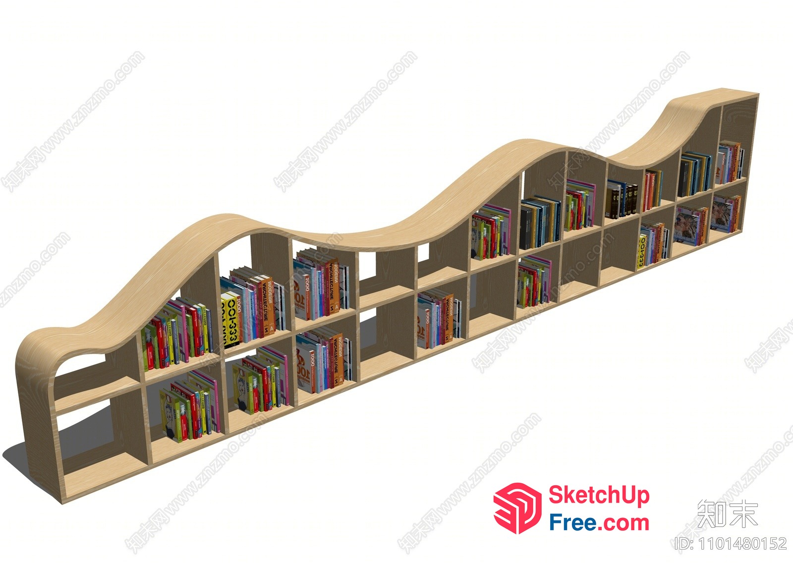 Curved Wooden Bookcase With Multiple Shelves 3D SketchUp File